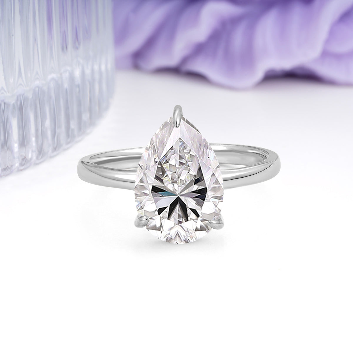 Classic Minimalist 3 Prong Pear Cut Lab Diamond Engagement Ring - Additional view