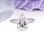 Classic Minimalist 3 Prong Pear Cut Lab Diamond Engagement Ring - Additional view