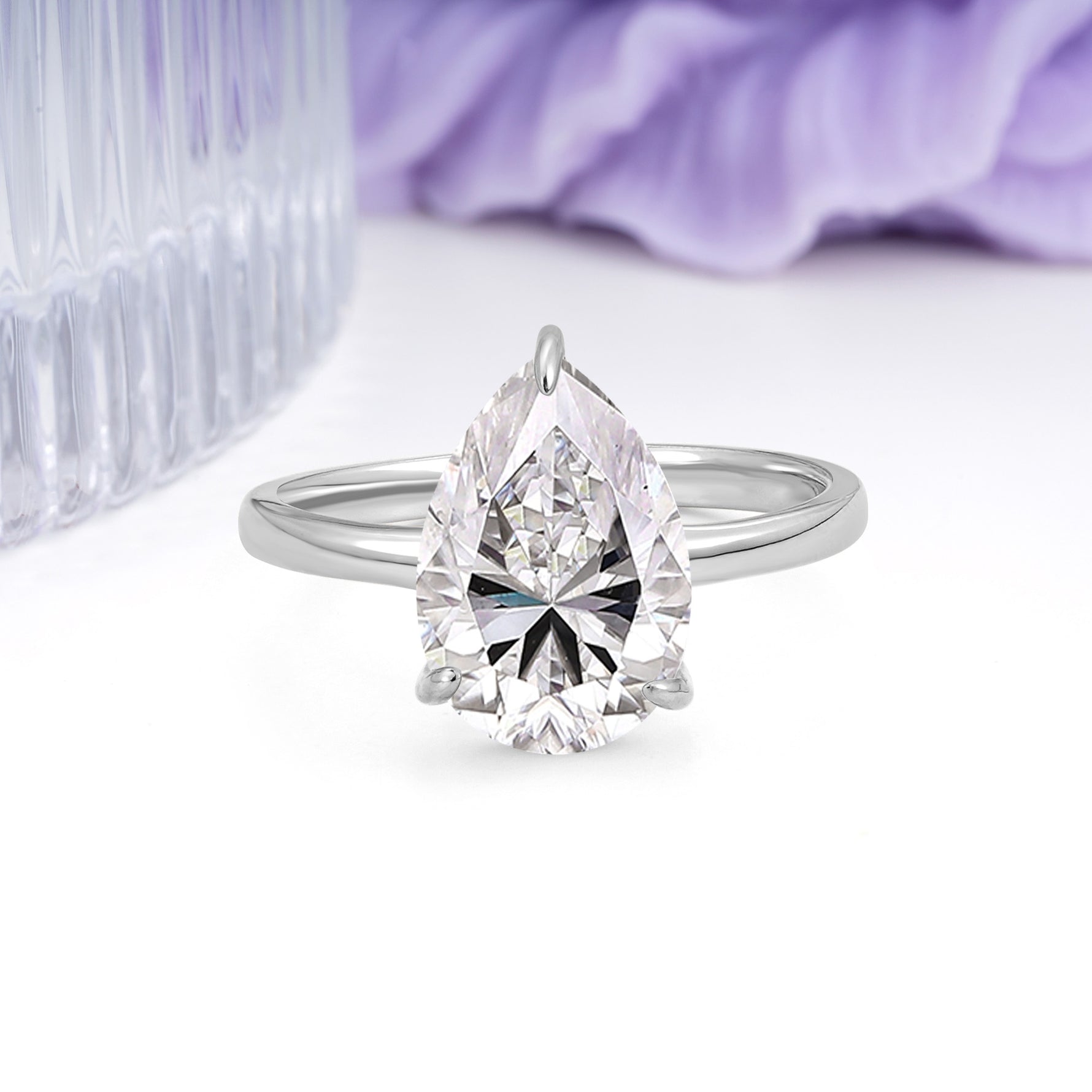 Classic Minimalist 3 Prong Pear Cut Lab Diamond Engagement Ring - Additional view