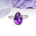 Classic Minimalist 3 Prong Pear Cut Amethyst Engagement Ring - Additional view