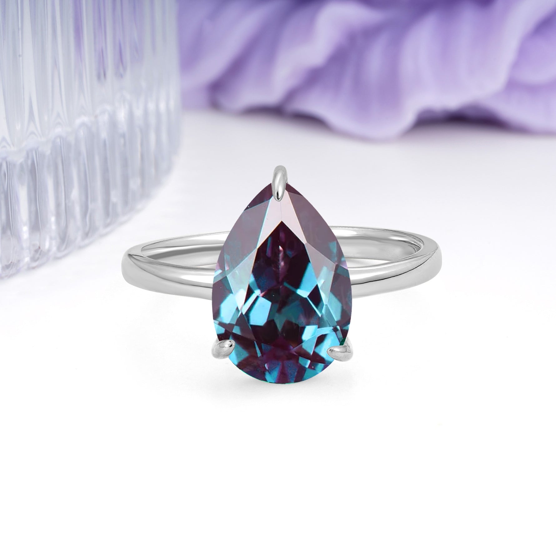Classic Minimalist 3 Prong Pear Cut Alexandrite Engagement Ring - Additional view