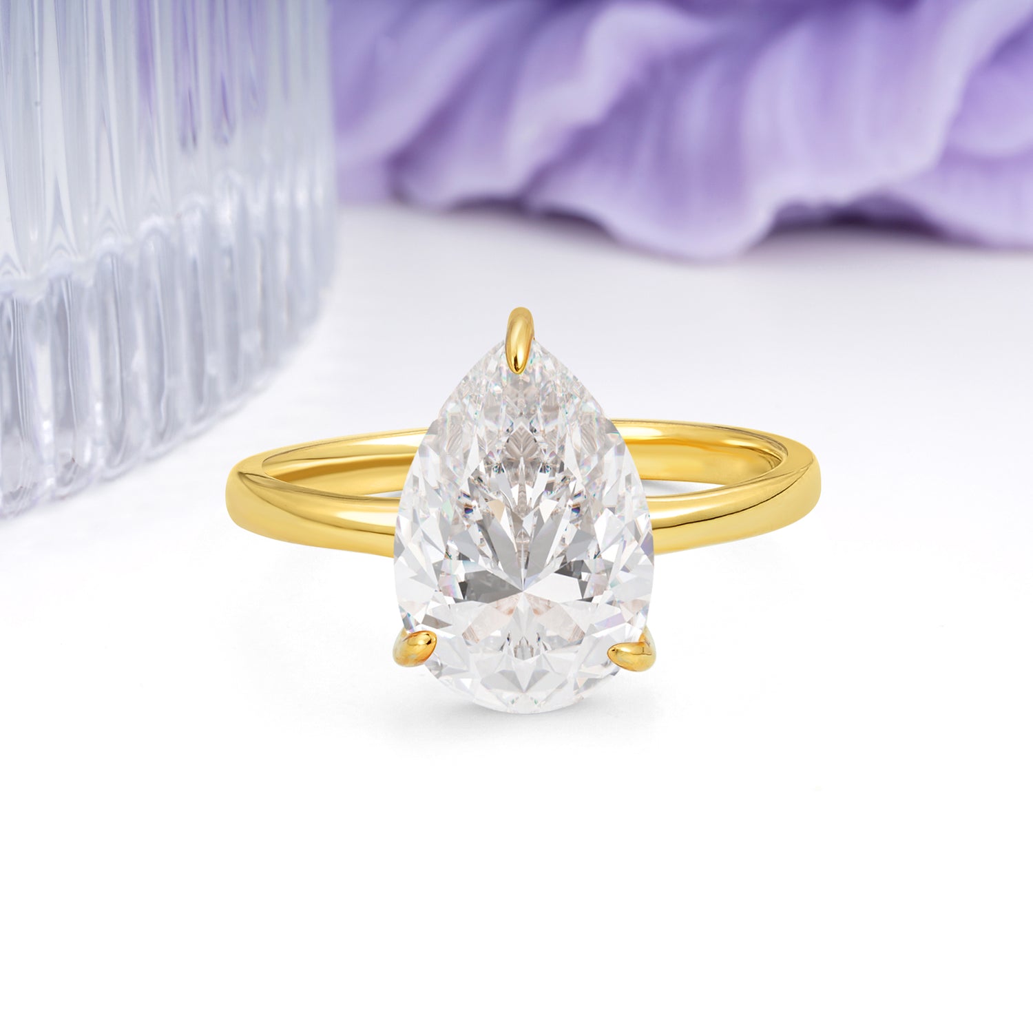 Classic Minimalist 3 Prong Pear Cut Moissanite Engagement Ring