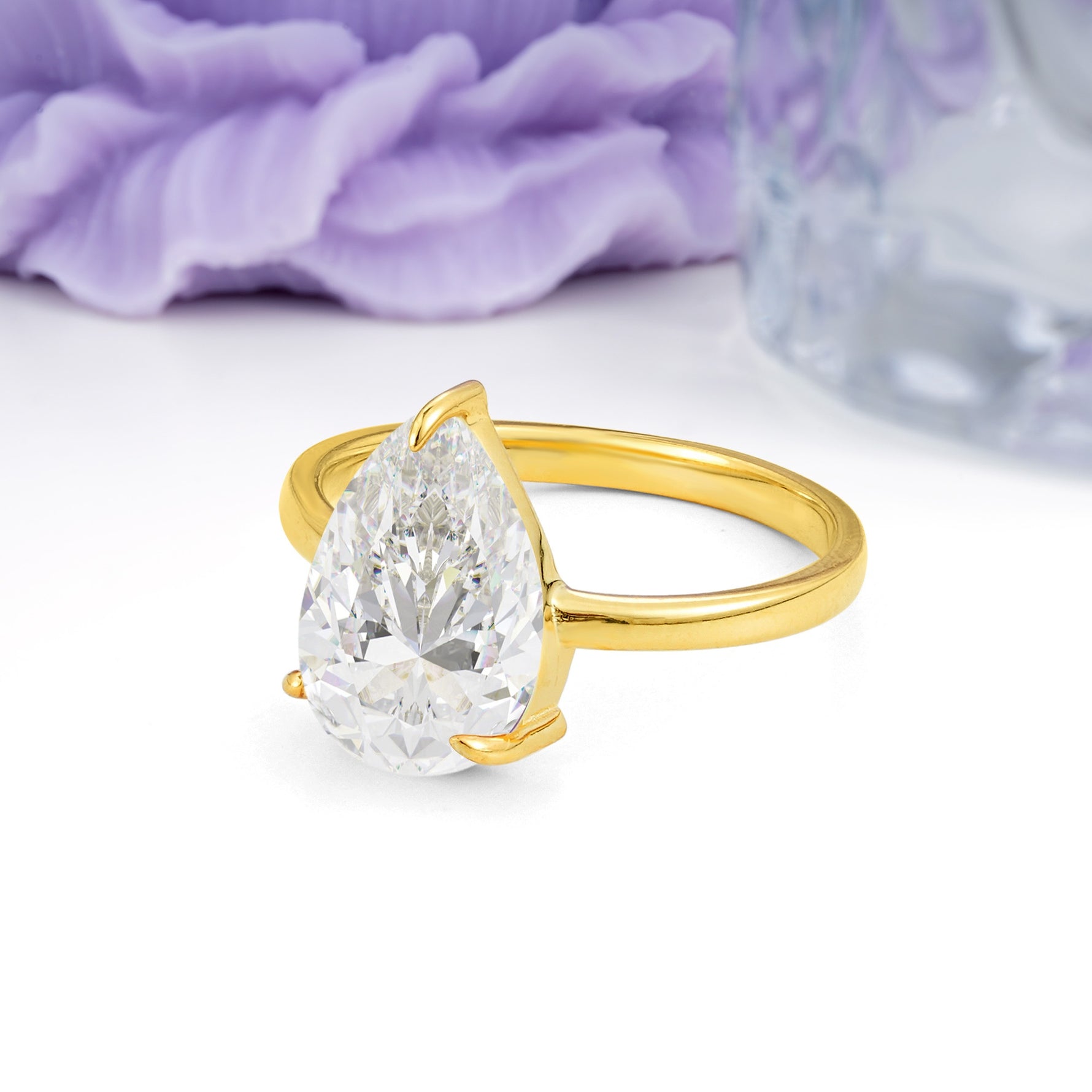 Classic Minimalist 3 Prong Pear Cut Moissanite Engagement Ring - Additional view