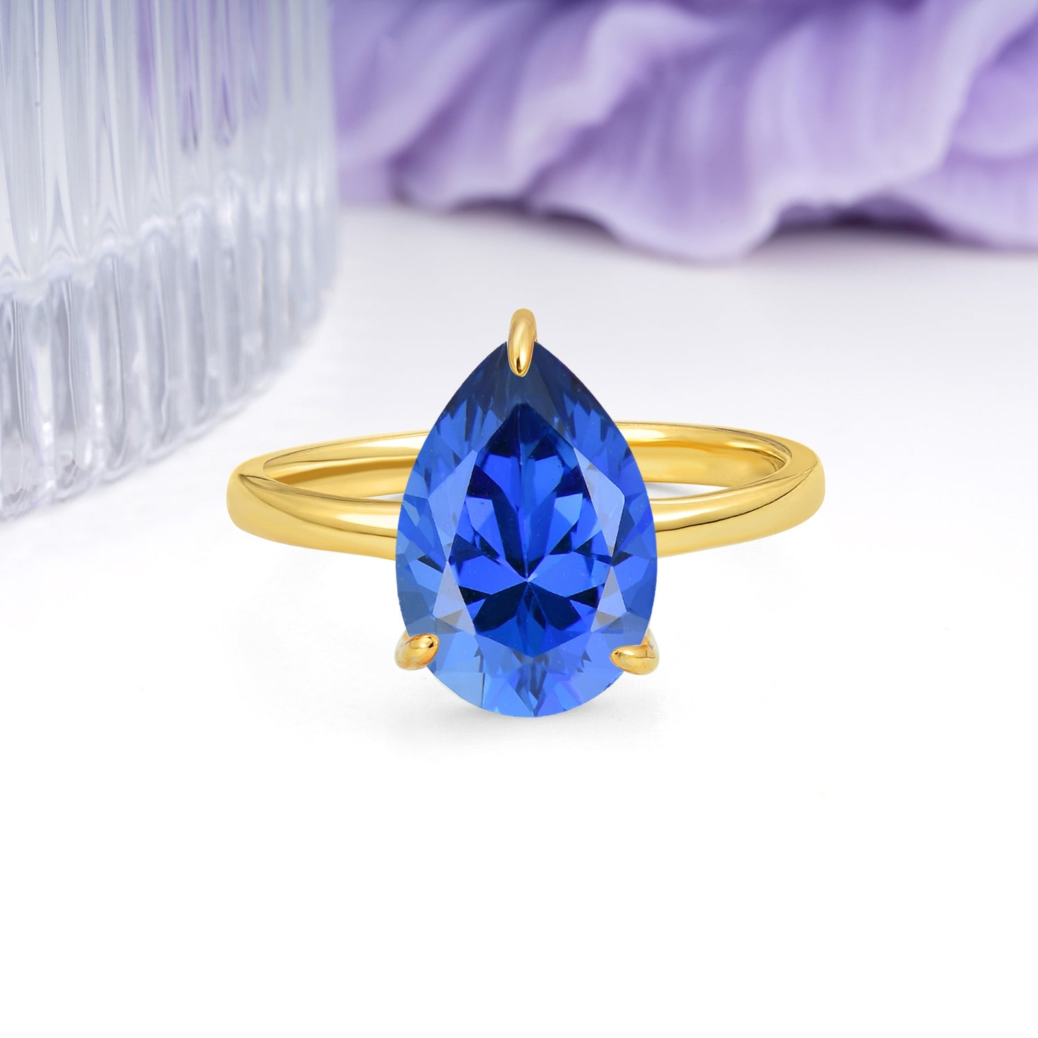 Classic Minimalist 3 Prong Pear Cut Sapphire Engagement Ring - Additional view
