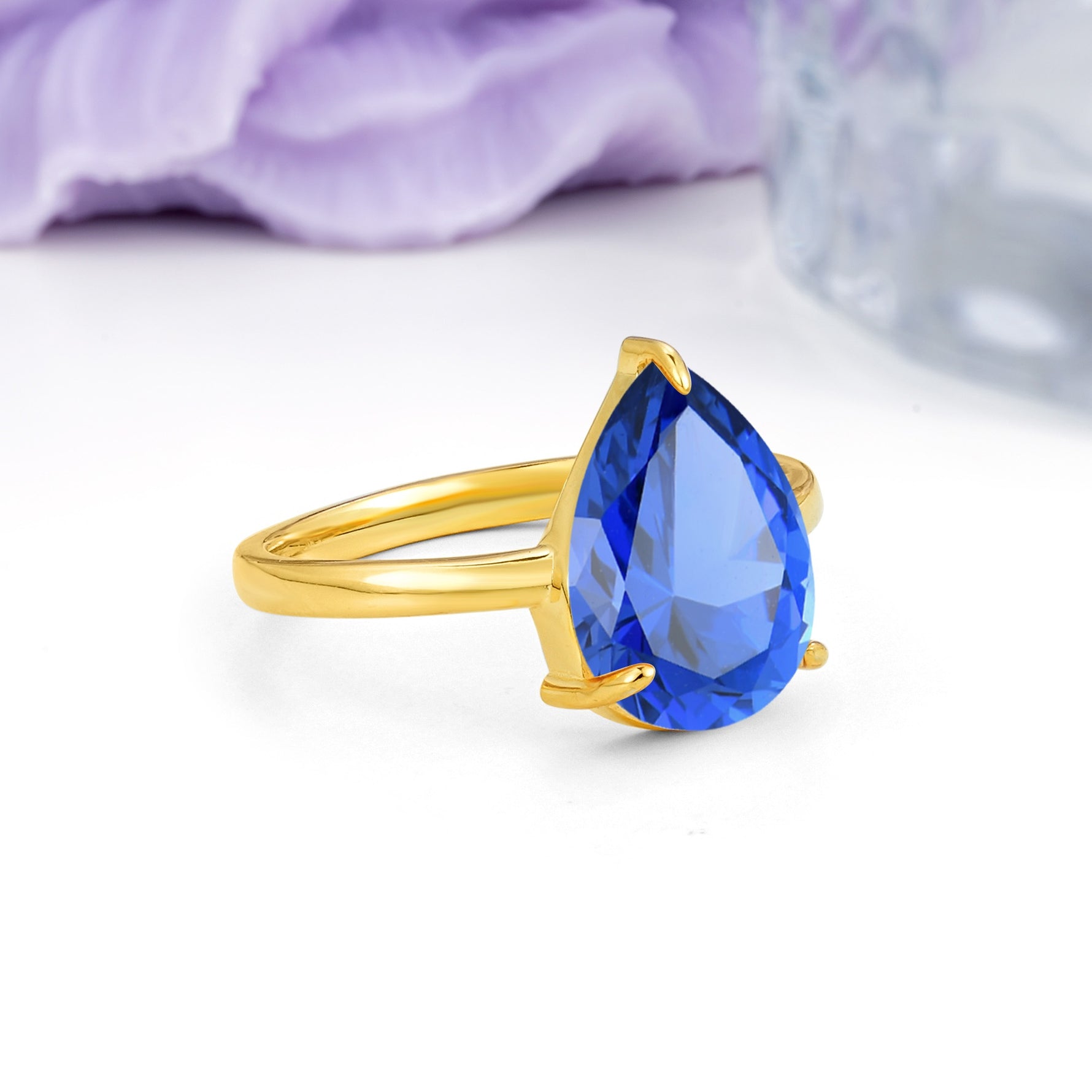 Classic Minimalist 3 Prong Pear Cut Sapphire Engagement Ring - Additional view