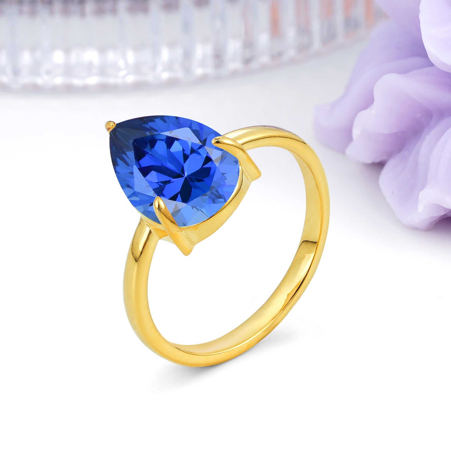 Classic Minimalist 3 Prong Pear Cut Sapphire Engagement Ring - Additional view