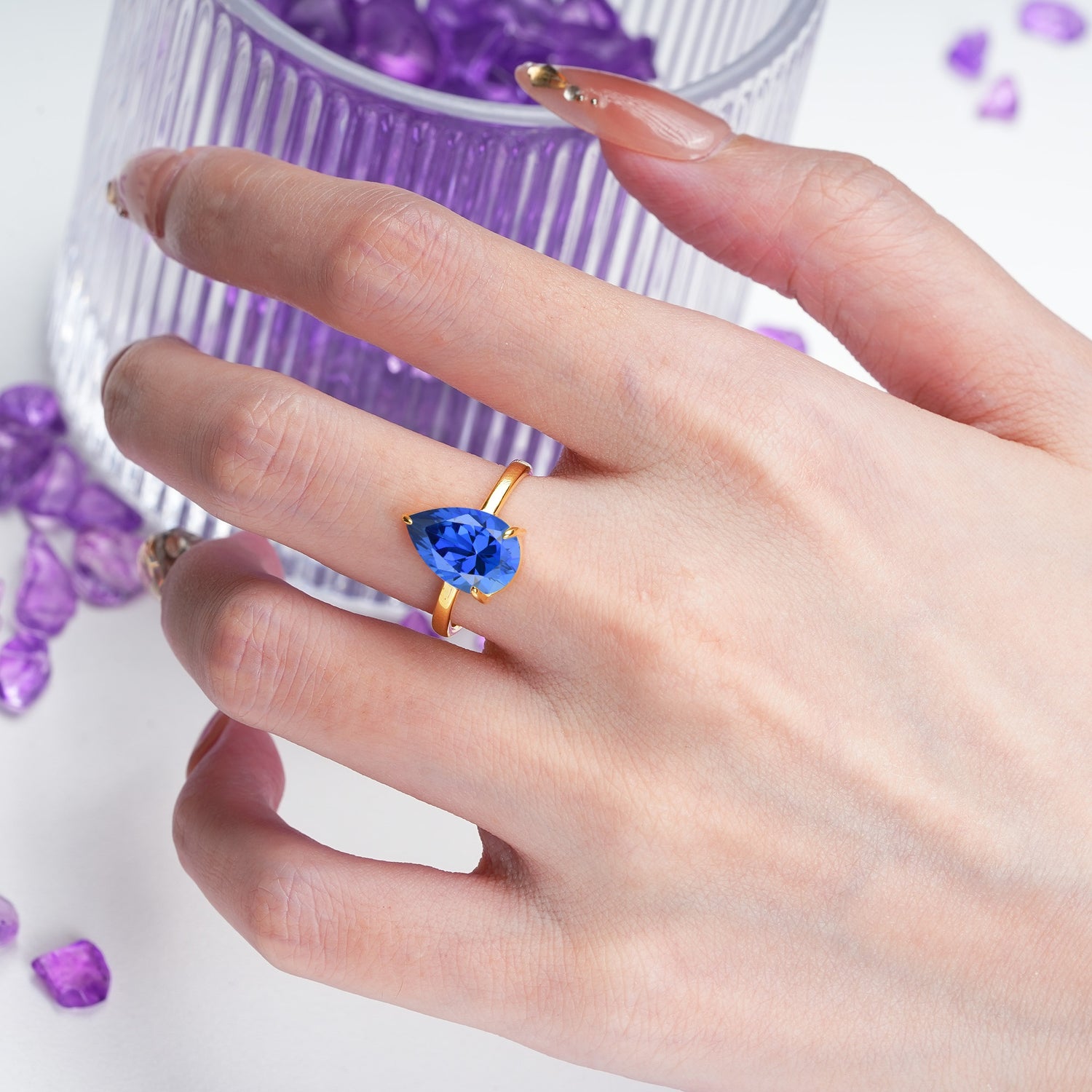 Classic Minimalist 3 Prong Pear Cut Sapphire Engagement Ring - Additional view