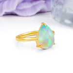 Classic Minimalist 3 Prong Pear Cut Fire Opal Engagement Ring - Additional view