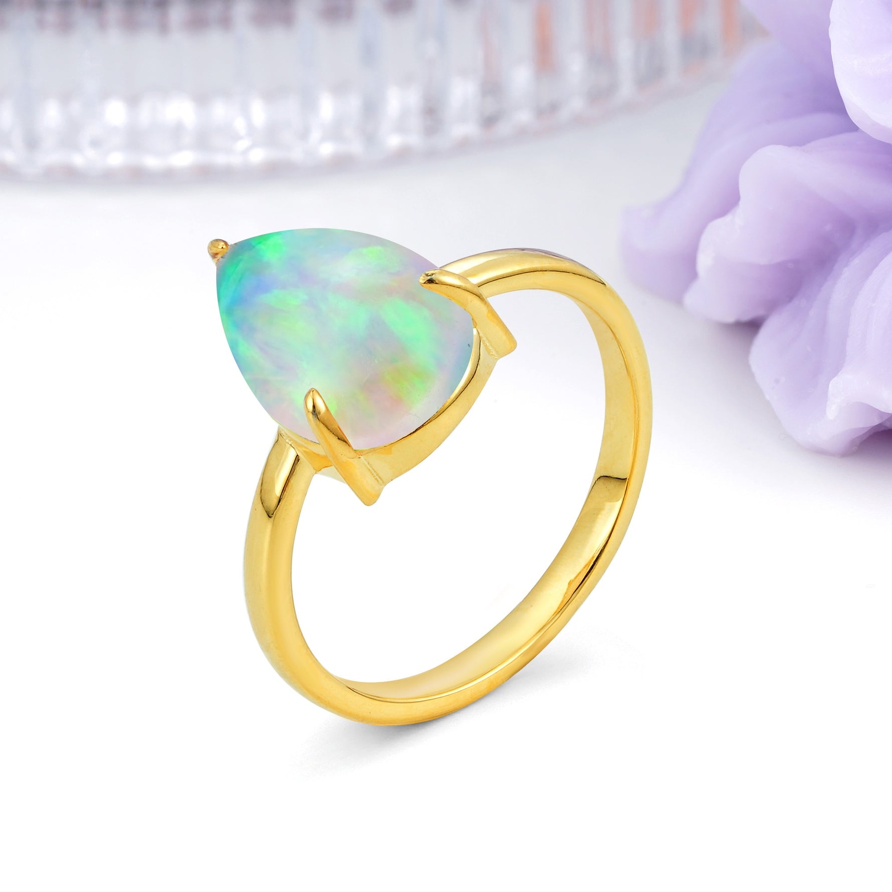 Classic Minimalist 3 Prong Pear Cut Fire Opal Engagement Ring - Additional view