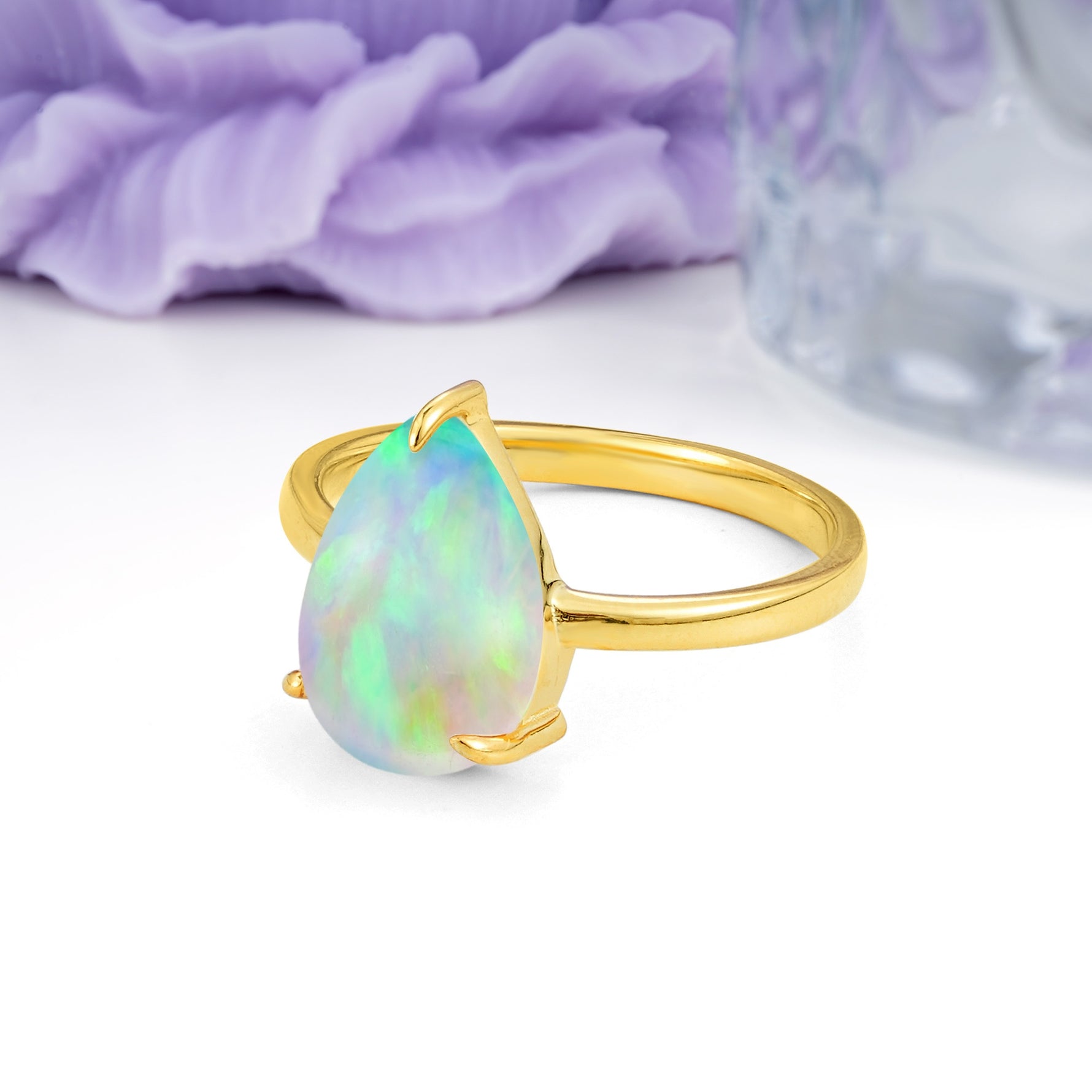 Classic Minimalist 3 Prong Pear Cut Fire Opal Engagement Ring - Additional view