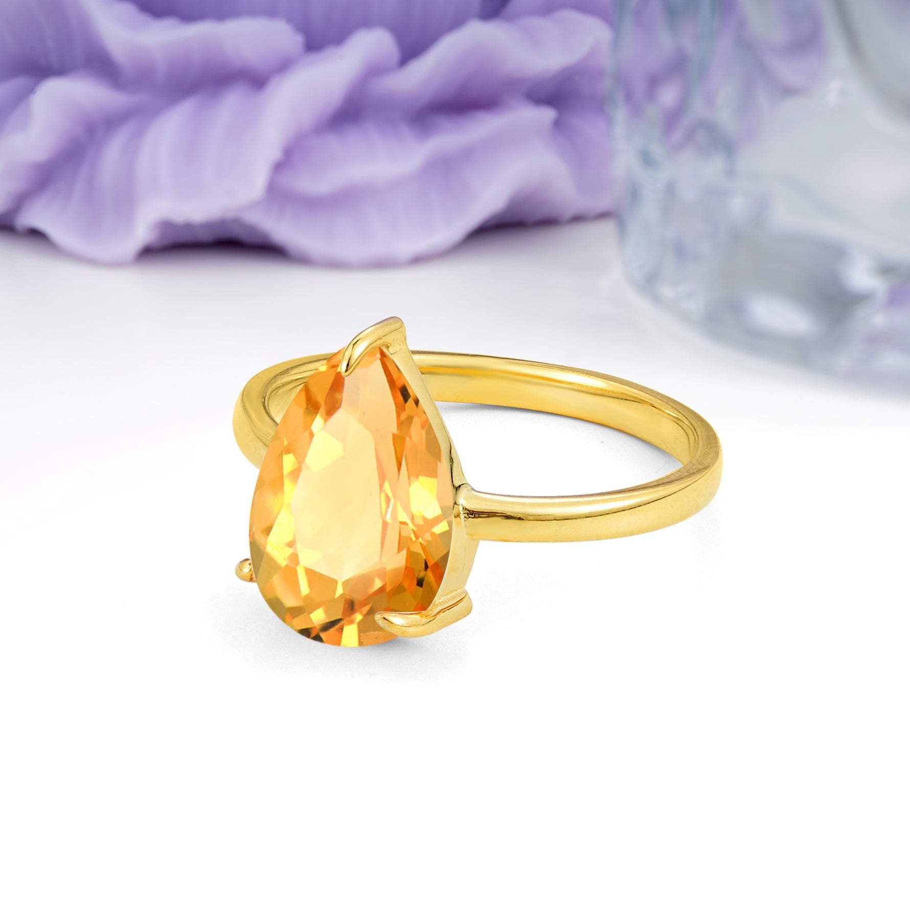 Classic Minimalist 3 Prong Pear Cut Citrine Engagement Ring - Additional view