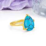 Classic Minimalist 3 Prong Pear Cut Turquoise Engagement Ring - Additional view