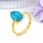 Classic Minimalist 3 Prong Pear Cut Turquoise Engagement Ring - Additional view