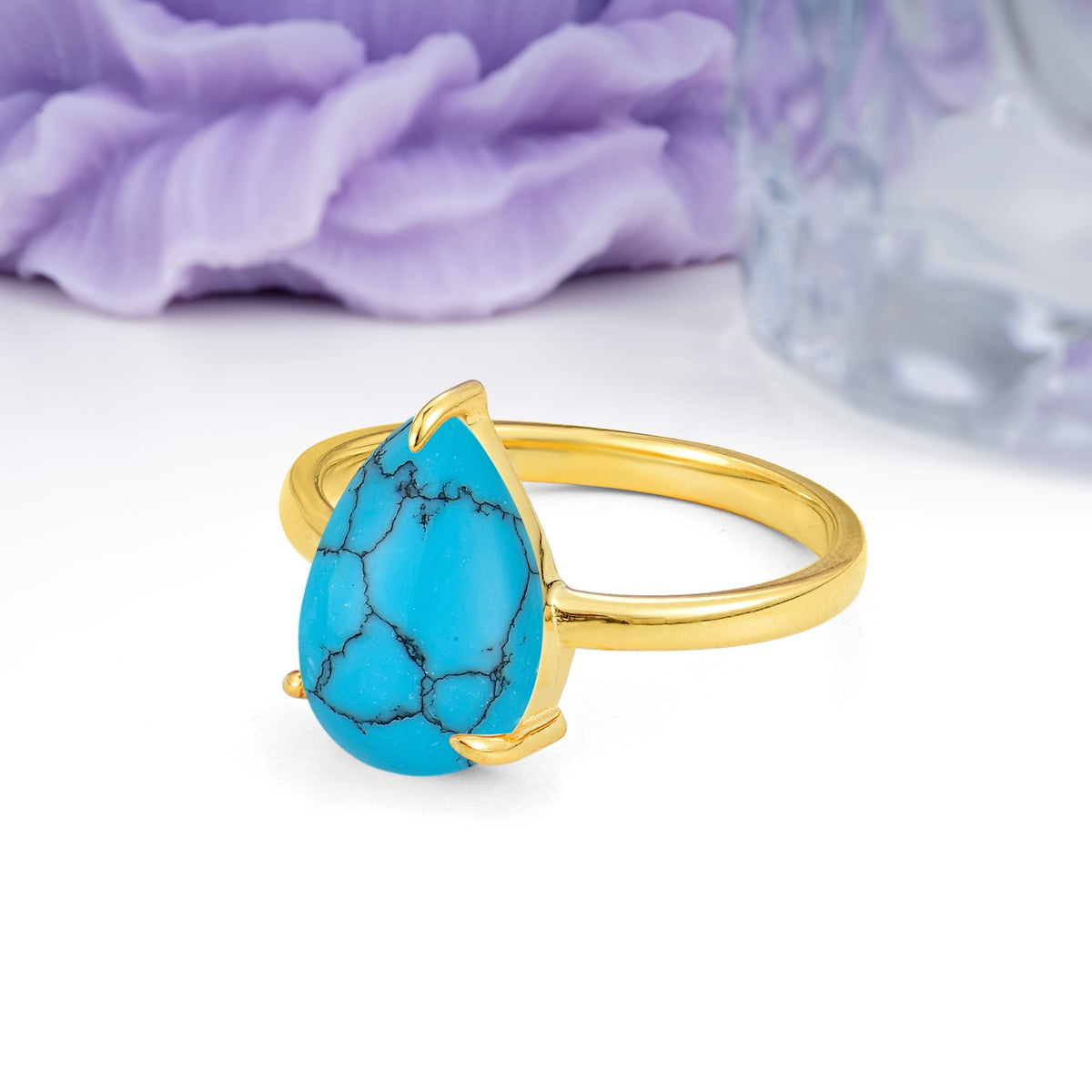 Classic Minimalist 3 Prong Pear Cut Turquoise Engagement Ring - Additional view