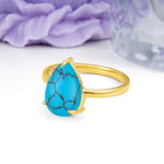 Classic Minimalist 3 Prong Pear Cut Turquoise Engagement Ring - Additional view