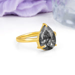 Classic Minimalist 3 Prong Pear Cut Black Rutilated Quartz Engagement Ring - Additional view