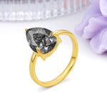 Classic Minimalist 3 Prong Pear Cut Black Rutilated Quartz Engagement Ring - Additional view