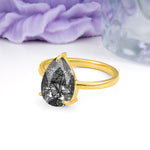 Classic Minimalist 3 Prong Pear Cut Black Rutilated Quartz Engagement Ring - Additional view