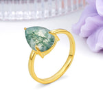 Classic Minimalist 3 Prong Pear Cut Moss Agate Engagement Ring - Additional view