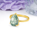 Classic Minimalist 3 Prong Pear Cut Moss Agate Engagement Ring - Additional view