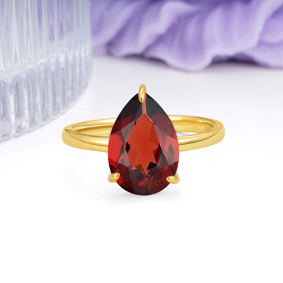 Classic Minimalist 3 Prong Pear Cut Garnet Engagement Ring - Additional view