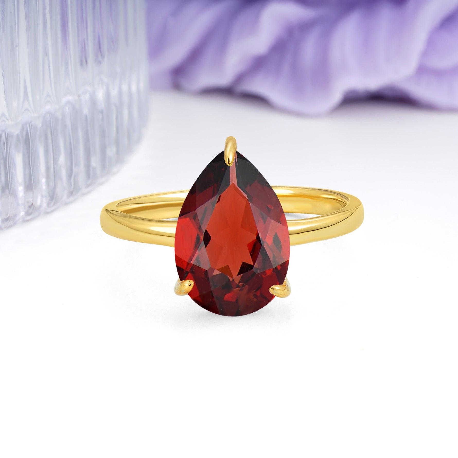 Classic Minimalist 3 Prong Pear Cut Garnet Engagement Ring - Additional view