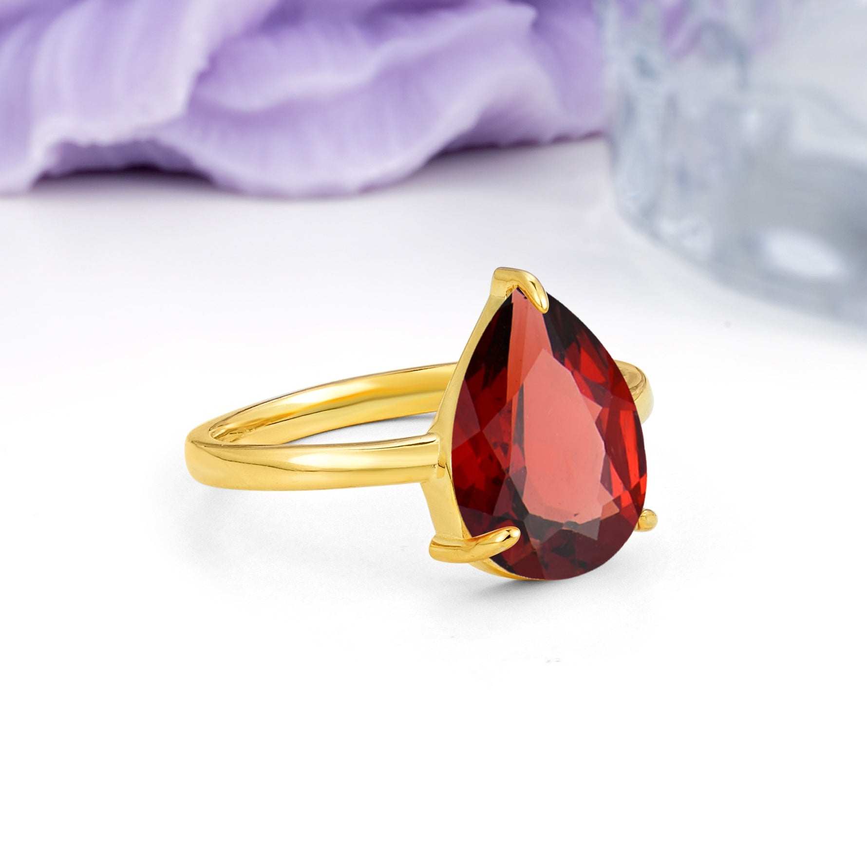 Classic Minimalist 3 Prong Pear Cut Garnet Engagement Ring - Additional view
