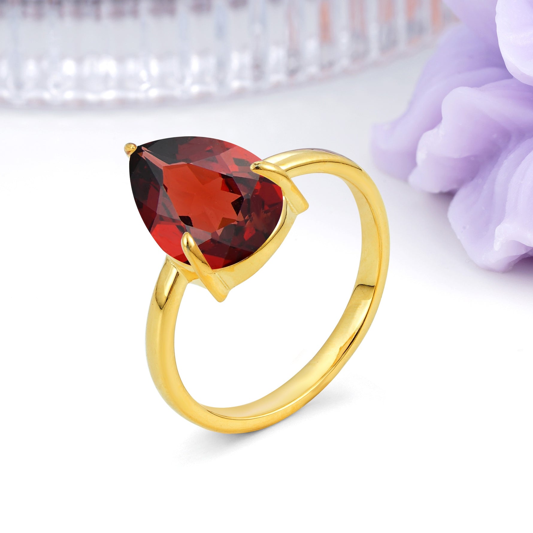 Classic Minimalist 3 Prong Pear Cut Garnet Engagement Ring - Additional view