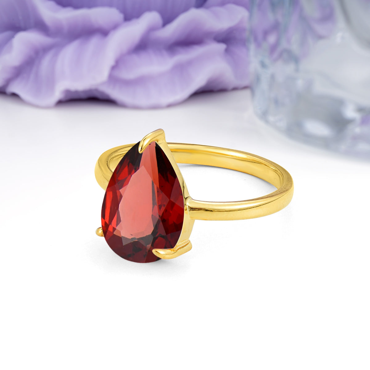 Classic Minimalist 3 Prong Pear Cut Garnet Engagement Ring - Additional view