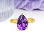 Classic Minimalist 3 Prong Pear Cut Amethyst Engagement Ring - Additional view