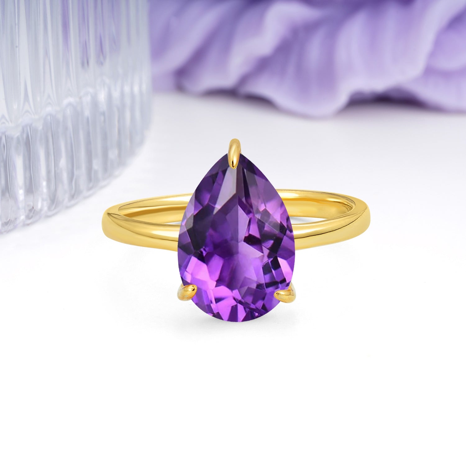 Classic Minimalist 3 Prong Pear Cut Amethyst Engagement Ring - Additional view