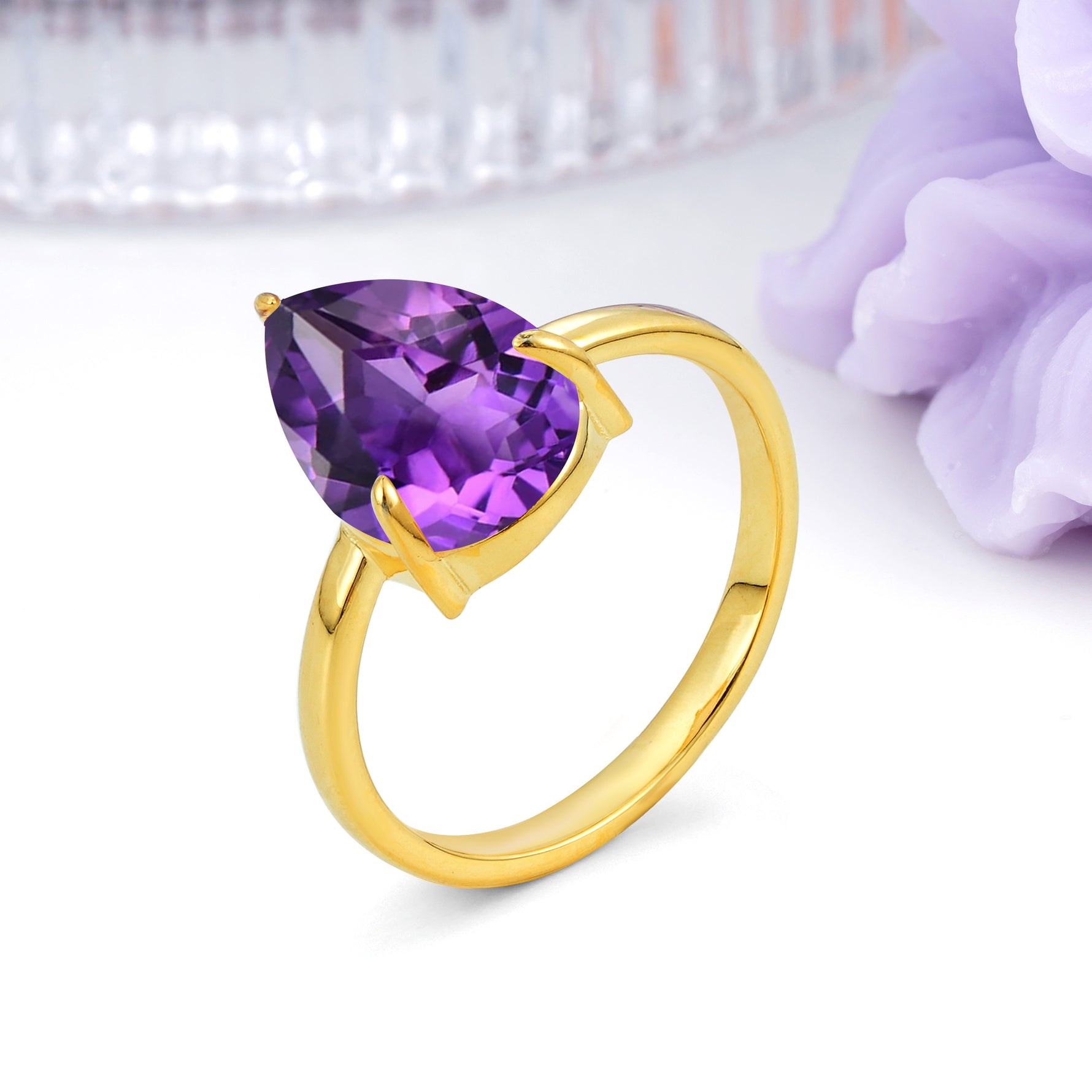 Classic Minimalist 3 Prong Pear Cut Amethyst Engagement Ring - Additional view