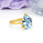 Classic Minimalist 3 Prong Pear Cut Aquamarine Engagement Ring - Additional view