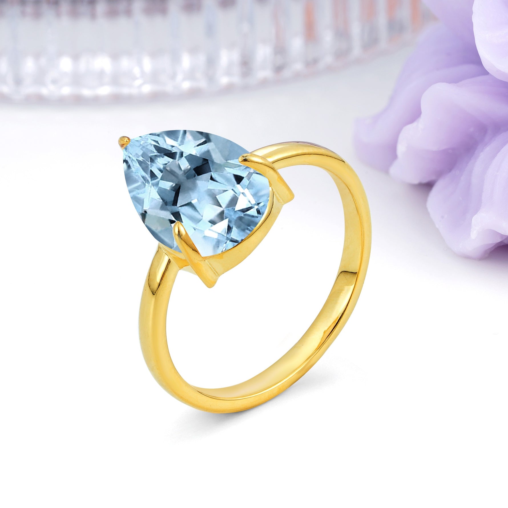 Classic Minimalist 3 Prong Pear Cut Aquamarine Engagement Ring - Additional view
