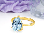 Classic Minimalist 3 Prong Pear Cut Aquamarine Engagement Ring - Additional view
