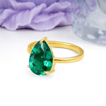 Classic Minimalist 3 Prong Pear Cut Emerald Engagement Ring - Additional view