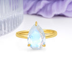 Classic Minimalist 3 Prong Pear Cut Moonstone Engagement Ring - Additional view