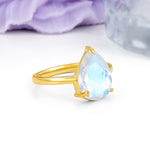 Classic Minimalist 3 Prong Pear Cut Moonstone Engagement Ring - Additional view