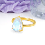 Classic Minimalist 3 Prong Pear Cut Moonstone Engagement Ring - Additional view