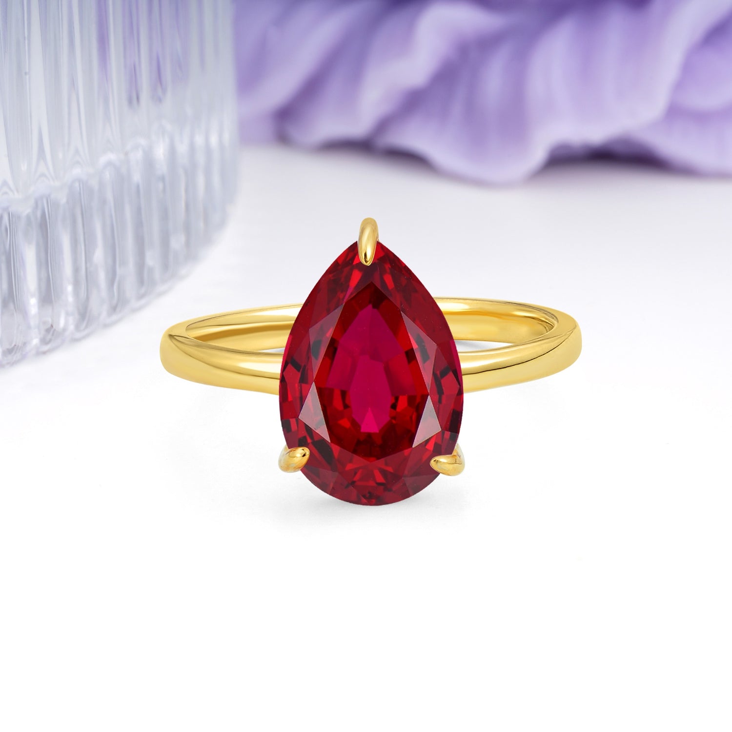 Classic Minimalist 3 Prong Pear Cut Ruby Engagement Ring - Additional view