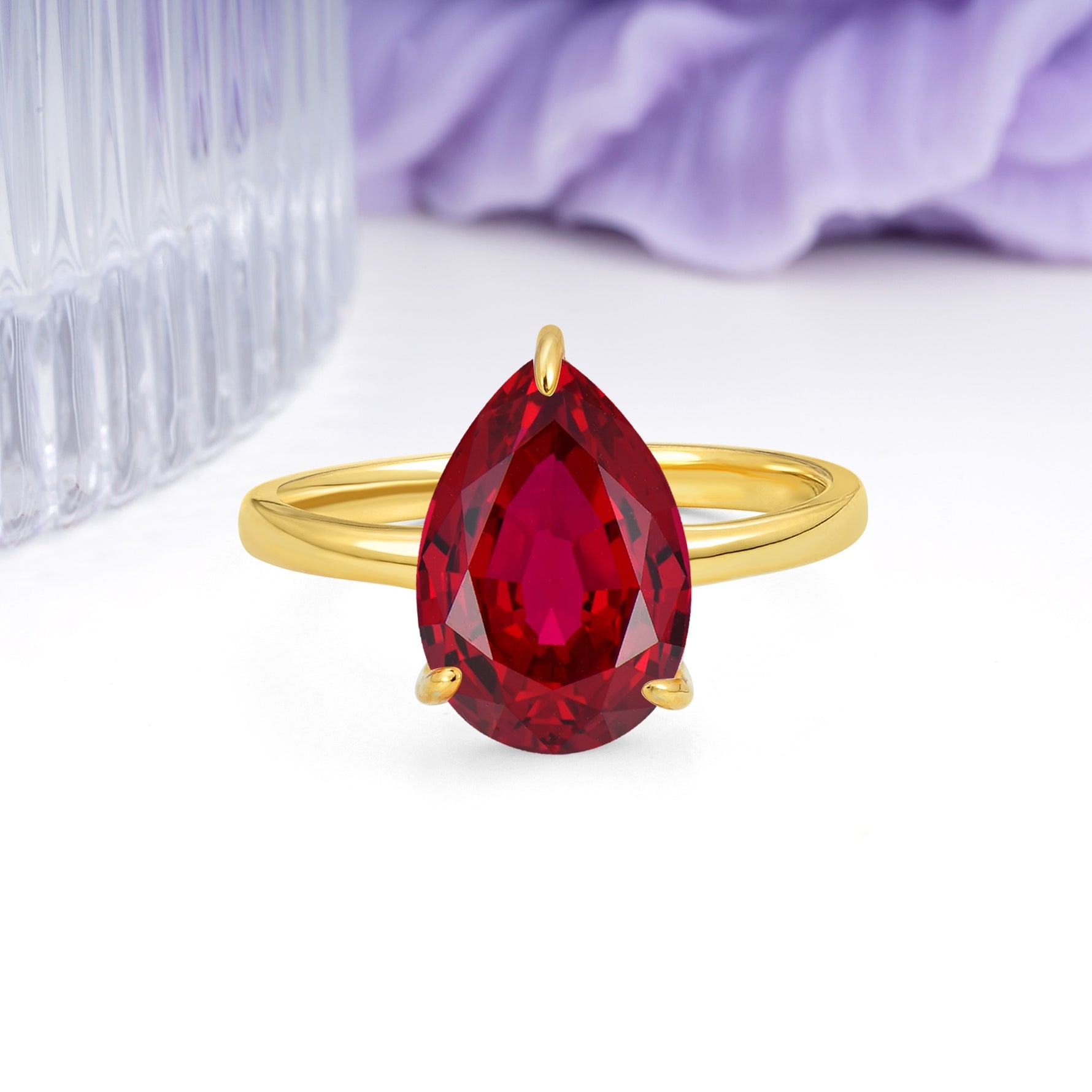 Classic Minimalist 3 Prong Pear Cut Ruby Engagement Ring - Additional view