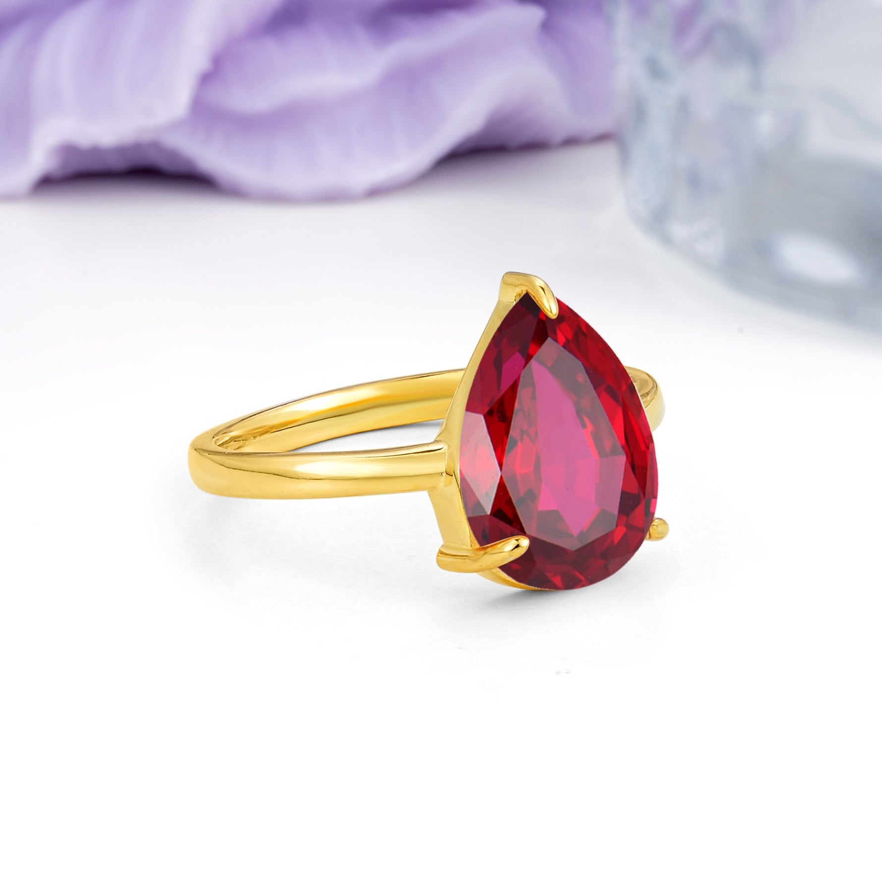 Classic Minimalist 3 Prong Pear Cut Ruby Engagement Ring - Additional view