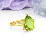 Classic Minimalist 3 Prong Pear Cut Peridot Engagement Ring - Additional view