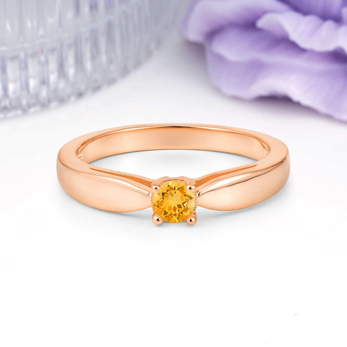 Classic Minimalist 4 Prong Round Cut Citrine Engagement Ring - Additional view
