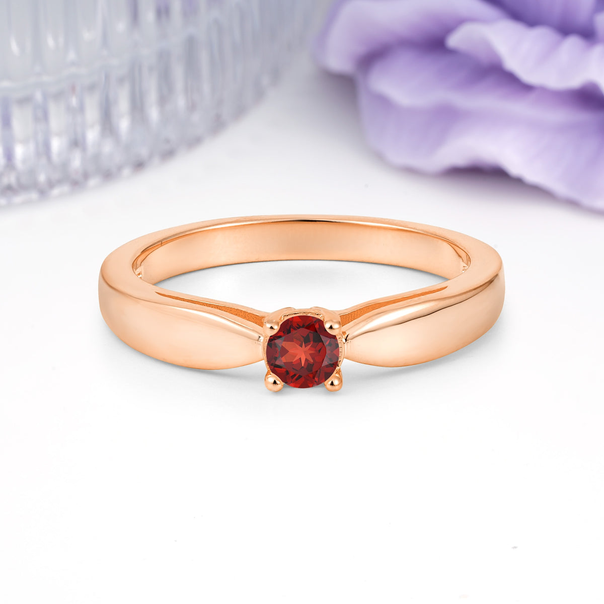 Classic Minimalist 4 Prong Round Cut Garnet Engagement Ring - Additional view