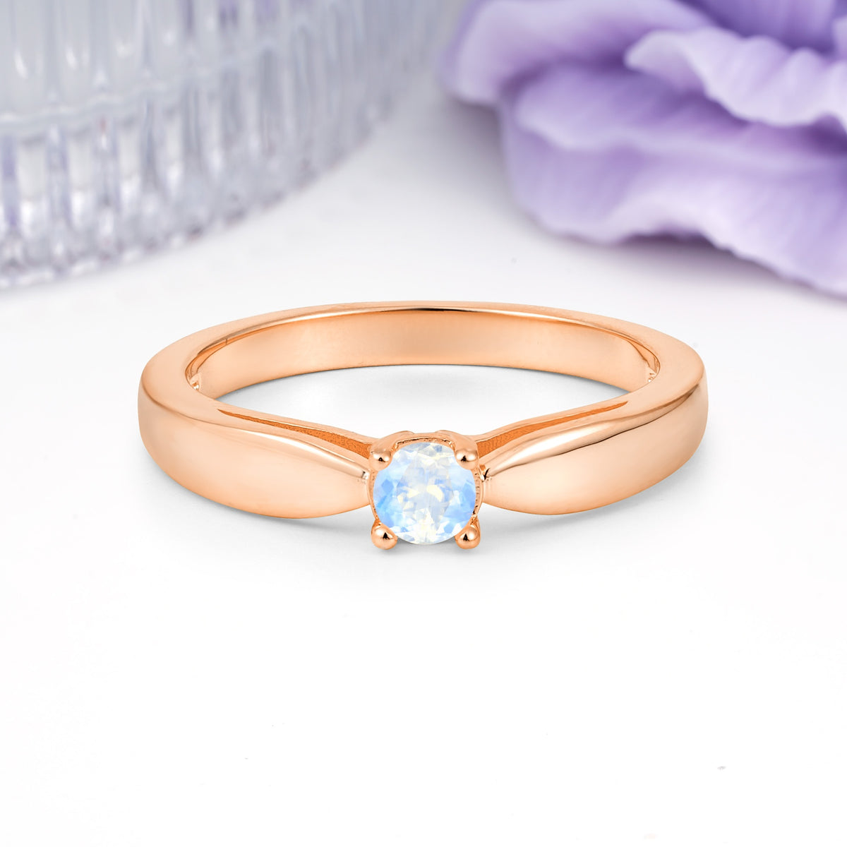 Classic Minimalist 4 Prong Round Cut Moonstone Engagement Ring - Additional view