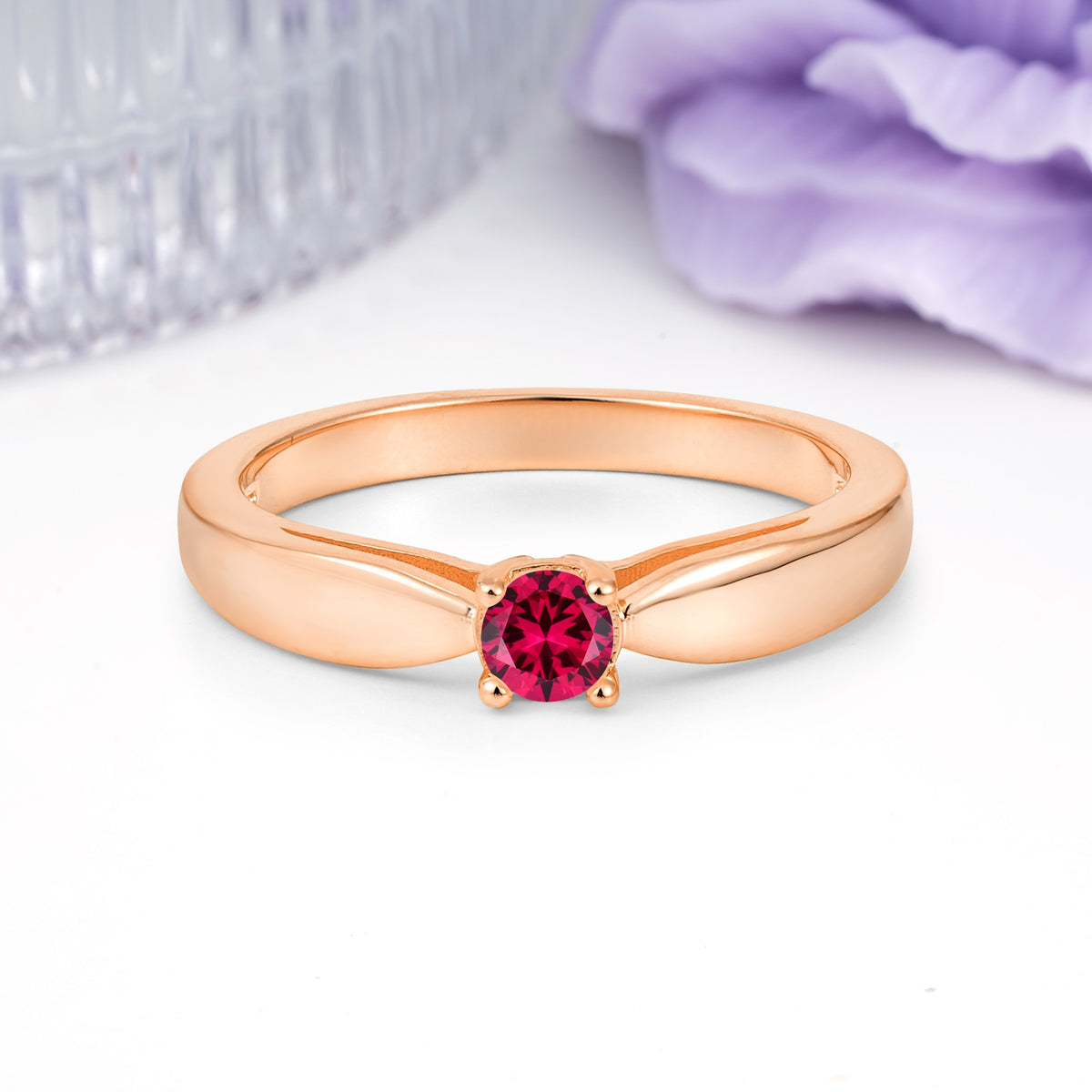 Classic Minimalist 4 Prong Round Cut Ruby Engagement Ring - Additional view