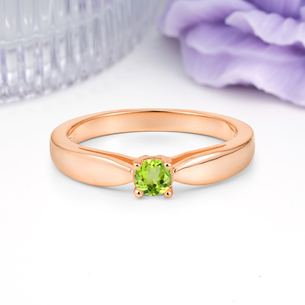 Classic Minimalist 4 Prong Round Cut Peridot Engagement Ring - Additional view