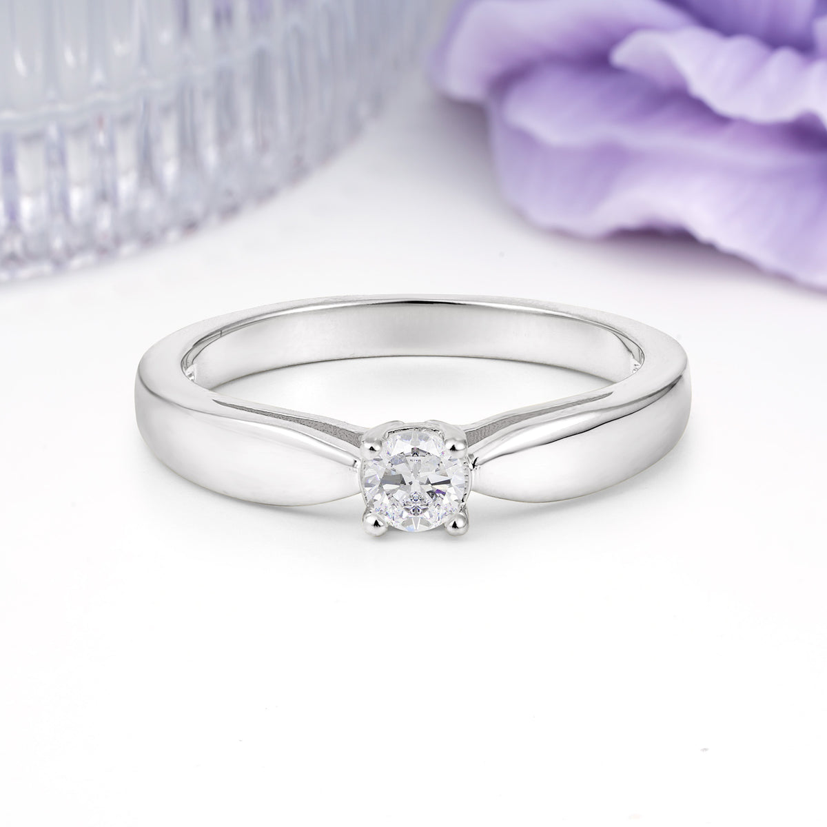 Classic Minimalist 4 Prong Round Cut Moissanite Engagement Ring - Additional view