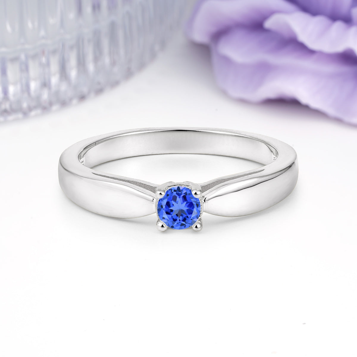 Classic Minimalist 4 Prong Round Cut Sapphire Engagement Ring - Additional view